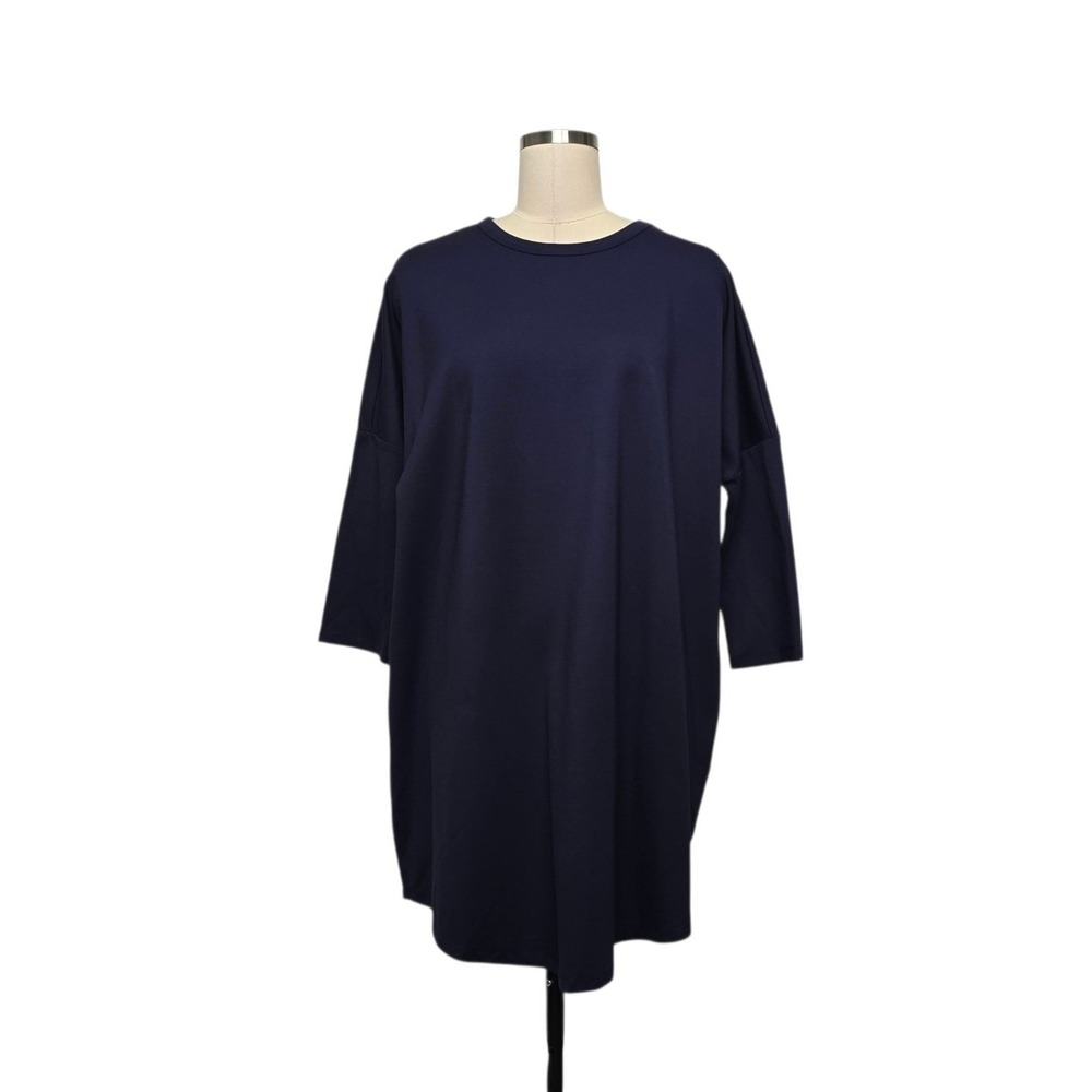 Pomander Place Navy Blue Knit Tunic Dress 3/4 Sleeve Oversized Relaxed Size M/L
